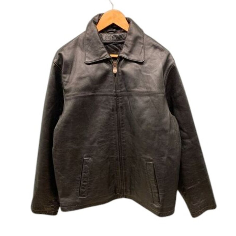 Sergio Benini Leather Jacket Men's Black Moto Full Zip Genuine Leather Size L